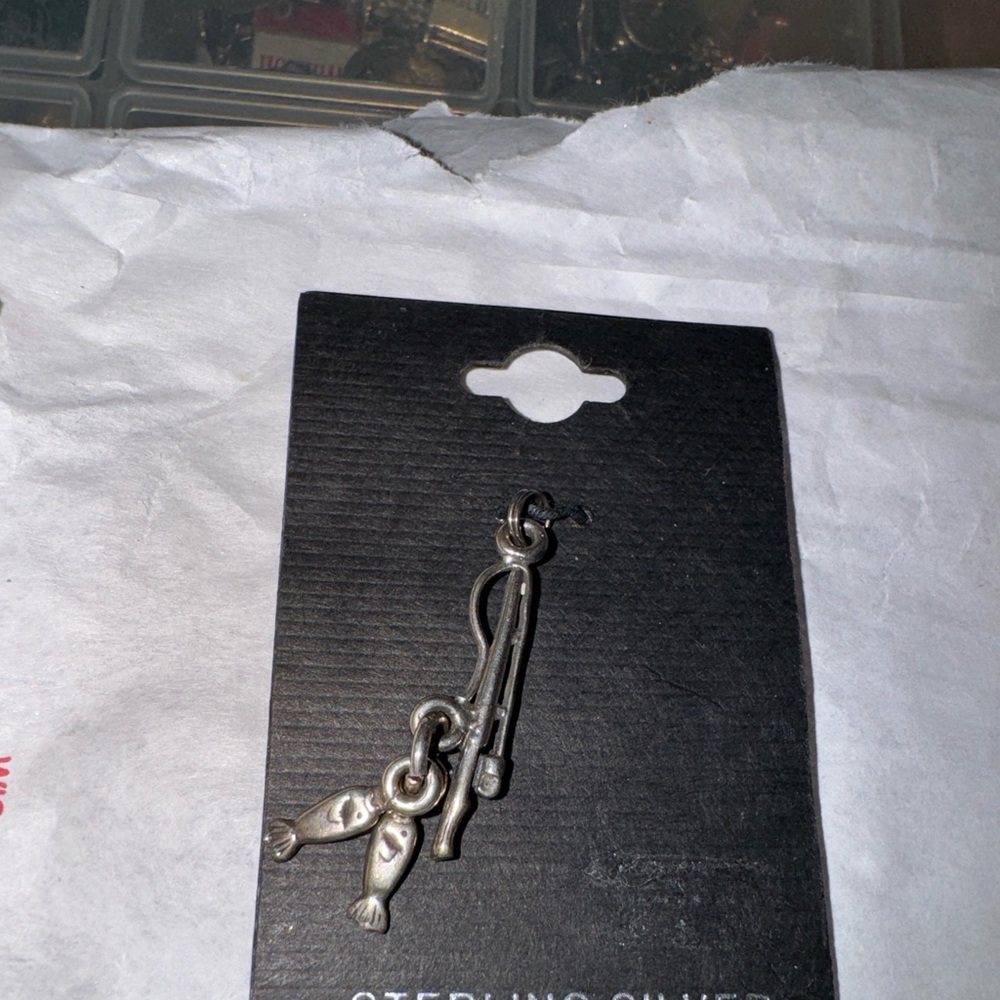 STERLING SILVER 925 FISH & FISHING POLE CHARM NEW VINTAGE